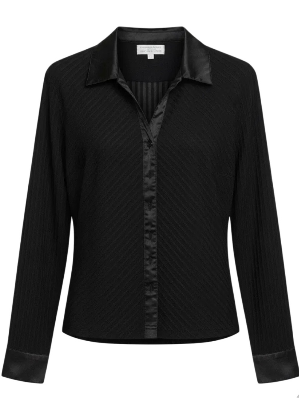 Vintage Fairweather Satin-Trim Black Button-Down Blouse